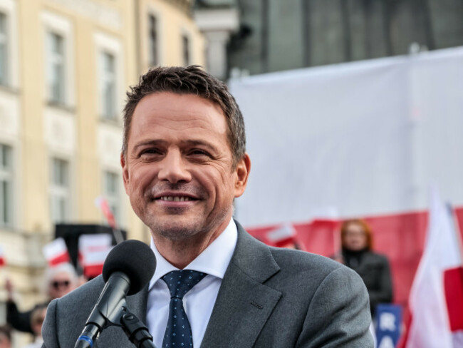 rafal-trzaskowski-mayor-of-warsaw-and-a-candidate-for-president-of-poland-from-the-civic-platform-party-speaks-during-his-election-rally-at-main-market-square-in-krakow-rafal-trzaskowski-leads-the-s